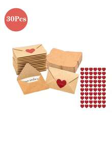 30pcs Mini Envelopes Valentine's Day Cards With Heart Stickers, Suitable For Holiday Parties, Birthdays, Mother's Day, Father's Day, Couples, Writing Love Notes And Greeting Cards - one-size - View 7