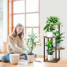 6 Tier Wood Tall Plant Stand Metal Rack Indoor, Multiple Flower Pot Holder Shelves Corner Rack, Planter Shelf Display Rack Storage Organizer Patio Living Room Balcony GardenWhite Oak - 4 級,黑色 - 查看 7