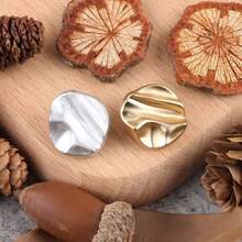 5pcs 1.8cm/2.3cm Asymmetrical Geometric Gold Metal Buttons, Matte Silver Curved Buttons For Blazer, Denim, Overcoat - Multicolor - View 5
