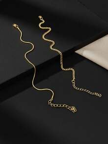 2 件/套不锈钢材质简约金色个性化男士日常佩戴手链，时尚礼物