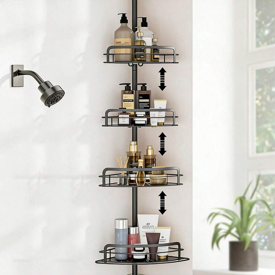 4-Tier Corner Shower Caddy, Fits 32.3-116.5 Inch No Drilling Shower Shelf For Inside Shower Home Bathroom Decor Bathroom Organizer Summer - 黑色 - 查看 1
