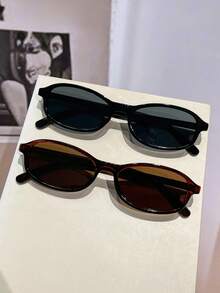 两副休闲方形小框时尚女式眼镜套装，适合夏季海滩旅行派对、日常搭配，Y2K风格 - 彩色 - 查看 2