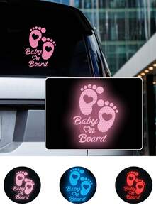 High Intensity Reflective Baby On Board Car Sticker Waterproof Cute Footprint Baby In Car Decal Safety Warning Sign Kids On Board Decal For Car Bumper Window - Multicolor - View 3