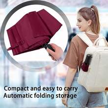 Windproof Travel Compact Umbrella-Automatic Umbrellas For Rain-Compact Folding Umbrella, Travel Umbrella Compact, Small Portable Windproof Umbrellas For Men Women Teenage. (Wine Red),42Inch-1Pack,FWineredss - 酒紅色 - 查看 7