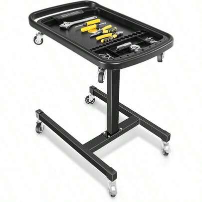 DNA MOTORING Mesa de Trabajo 2 en 1 Altura Ajustable de 30.5 a 47.2 Pulgadas Bandeja de Parte rodante con 4 Rodillos Banco de Trabajo portátil con 2 Ruedas de Freno Capacidad máxima de 120