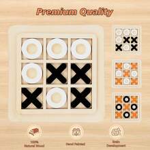 Wooden Tic Tac Toe Game Brain Teaser XOXO Chess Board Tabletop Blocks XO Table Toy For Adults  Family Black White 5.51x5.51x0.20inch - 黑與白 - 查看 7