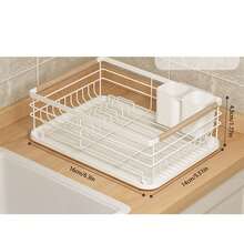 Dish Drying Rack With Cutlery Holder & Removable Drip Tray: Essential Kitchen Organizer - White - View 2