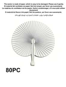1/10/30/50/80/100 chiếc quạt giấy gấp hình trái tim màu trắng, quà tặng đám cưới, 11 họa tiết hoa và chim ngẫu nhiên (Chất liệu giấy, cần cẩn thận khi sử dụng) - Vòng tròn màu trắng - Xem 15