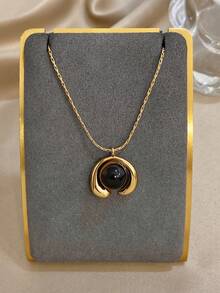 Simple Gold Hoop Obsidian Pendant Necklace, With A Shimmering Golden Luster, Fashionable Jewelry, Perfect For Dates, Parties, Dinners, And Various Special Occasions, Unisex,Valentine's Day Gift - Multicolor - View 7