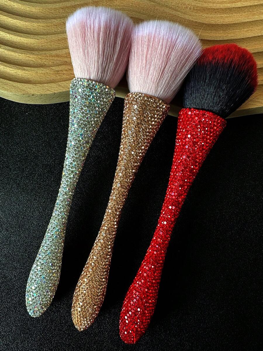 1/2支装奢华镶钻化妆刷 - 尼龙刷毛，钻石玫瑰化妆刷，打造完美粉状妆效，无香型，适合所有肤质，理想的美妆工具 - 彩色 - 查看 1