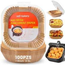 100Pzas Papel para Freidora de Aire, Forro Redondo Desechable para Freidora de Aire, Papel para Freidora, Horno, Microondo, Vaporera - 20 cm + 4,5 cm - Ver 1