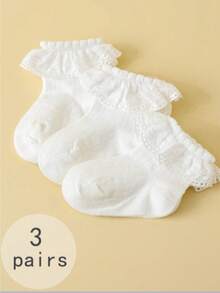 3pairs Girls' Soft & Comfy White Princess Style Solid Color Socks For Dancing, Birthday Party - White - View 6