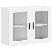 vidaXL Armoire murale de cuisine avec porte et verre Porto Blanc - Blanc - Voir 1