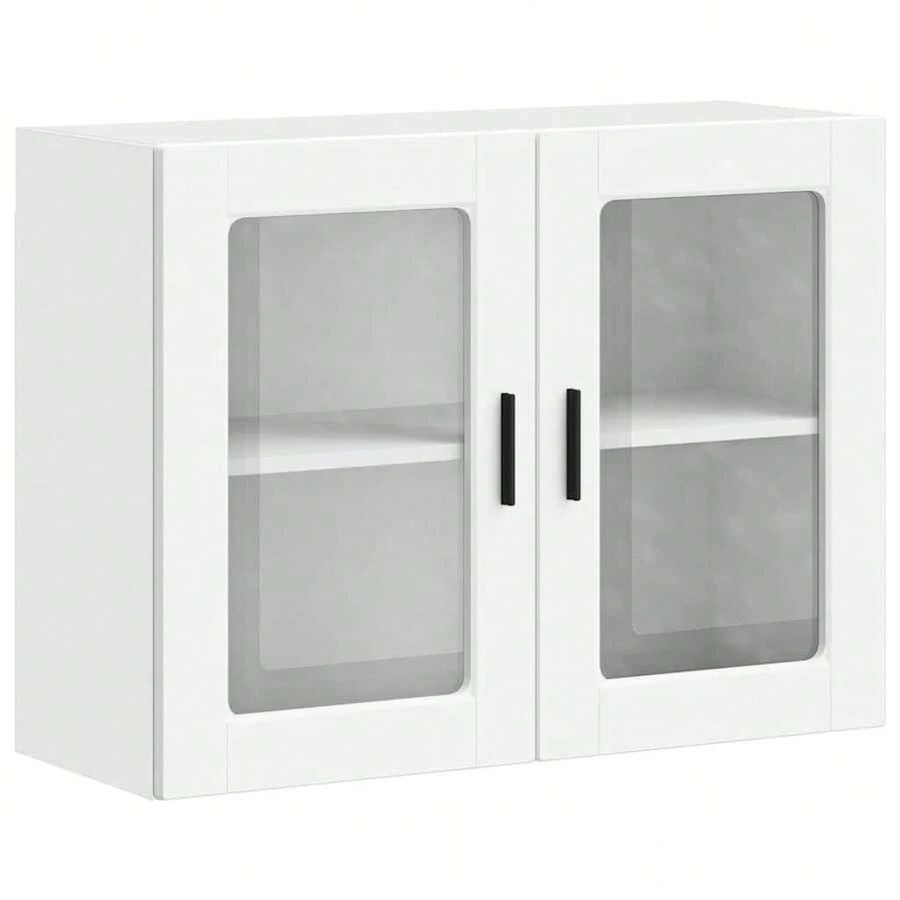 vidaXL Armoire murale de cuisine avec porte et verre Porto Blanc - Blanc - Voir 1