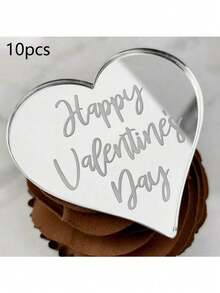 5pcs/10pcs/20pcs Heart Shaped Acrylic "Happy Valentine's Day" Cupcake Toppers, Suitable For Valentine's Day Party DIY Cake & Dessert Decorations