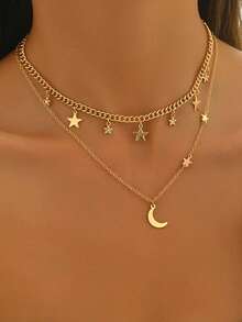 1pc New Creative Double-Layer Stacked Minimalist Necklace With Pendant, Fashionable Collar Necklace For Ramadan