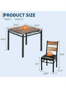 Mesa de comedor con 2 sillas tapizadas, mesa de cocina con protector de esquina, sillas de mesa de cocina de madera para pequeño espacio, comedor, apartamento - Marrón - Ver 2