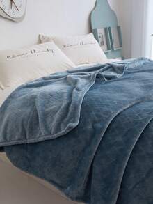 1pc Single Layer Thickened Flannel Blanket With Cut-out Grid Pattern, Solid Color, Suitable For All Seasons - Teal Blue - View 6
