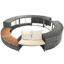 Garden Lounge Set With Round Sofa, Garden Furniture Set, Lounge Set, For Hot Tub And Pool, With Adjustable Feet, Including Cushions, Furniture For Terrace, Garden Or Pool Area (Previous Sku: HW00004AAA) - 灰色 - 查看 7