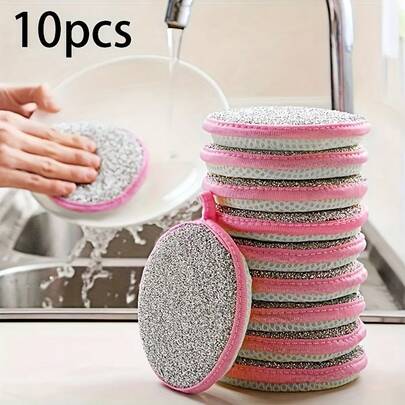10 Pcs 2-In-1 Dishwashing Scrub & Sponge For Kitchen (Pack Of 10 Pcs) Cleaning Dishes And Cookware