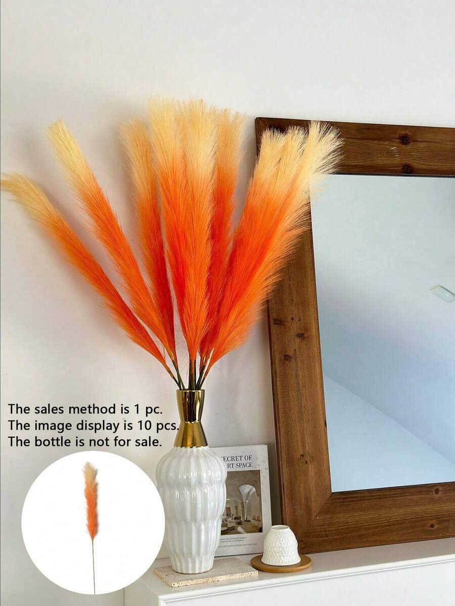 1pc/6pcs Silk Fabric Faux Feather Reed Wedding Party Holiday Birthday Decor Photography Props Home Decoration, Excellent Quality - Small Single Orange Gradient - View 1