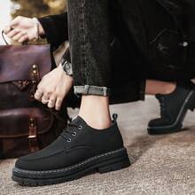 Men's Paris Round Toe Casual Shoes, Thick Sole Elevator Black Matte Derby Loafers - Print - View 10
