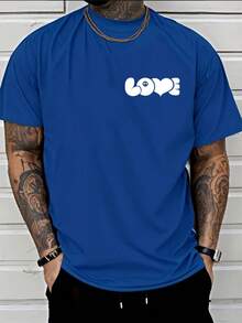 Blue T-Shirt,Unisex Simple Crew Neck Short-Sleeved Top, Love And Peace (Anti-War Symbol), Short-Sleeved Crew Neck Casual Top, Hoping For Peace, Spreading Love, Printed T-Shirt, Retro T-Shirt. - 藍色 - 查看 8