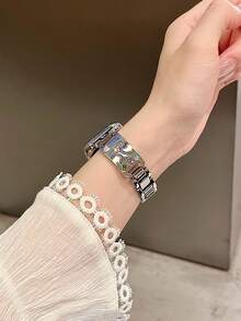 1pc Starry Sky Metal Cute Puppy Rhinestone Watch Band, Suitable For 38/40/41/42/44/45/49/46mm Ultra2/Ultra/SE/11/10/9/8/7/6/5/4/3/2/1 Ladies Watch - Silver - View 5