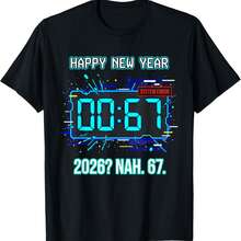 Happy New Year 2026 Humor Clock 6 7 System Error Funny NYE T-Shirt - Black - View 1