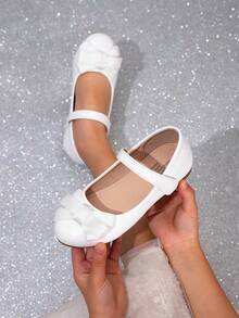 1 Pair Girls Floral Bow Decor Hook And Loop Flat Shoes - White - View 6