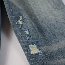 Vaqueros Masculinos High-Street con Rotos y Parches, Corte Slim Skinny Ahusado, Tejido Elástico Resistente y Estética Retro Envejecida - Azul - Ver 8