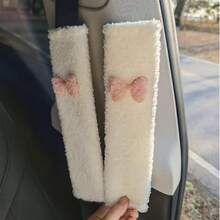 Fluffy Soft Seat Belt Cushion With Bow | Bow Steering Wheel Protective Cover For Cars, Universally Applicable, Without Inner Circle