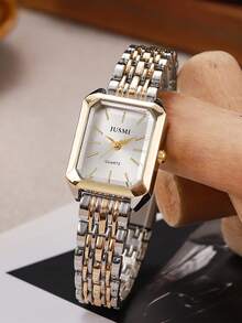 1pc Minimalist Fashion Bar Scale Dial High-Quality Steel Band Quartz Watch, Suitable As Birthday, Halloween, Year-End Promotion Gift - White - View 6