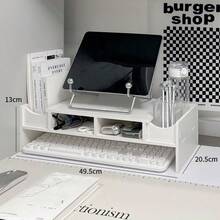 Multifunctional Computer Monitor Riser Stand, Desk Drawer Storage Organizer, Office Desktop Display Shelf Raiser - White - View 7