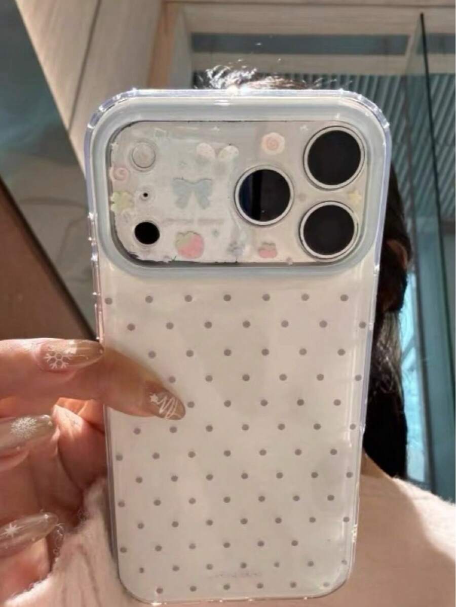小众 Ins 波点可爱相机图案手机壳，兼容苹果 16/17 Pro Max/15 Pro，女士全包防震保护套，兼容 14/13