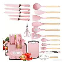 TendenciaJuego De Utensilios Cocina De Silicona & Cuchillos 19 PiezasCalidad premium - Coral claro - Ver 1