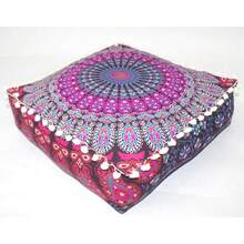 CRAFT CASTLE Pink Peacock Mandala Mandala Barmeri Large Floor Pillow Cover Cushion Meditation Seating Ottoman Throw Cover Hippie Decorative Zipped Bohemian Pouf Ottoman Cases 16\ Square - Pink - 查看 2