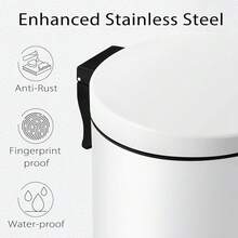 Small Trash Can With Lid Soft Close, 4.5 Liters / 1.2 Gallon Bathroom Garbage Can, Mini Step Trash Bin, Stainless Steel Wastebasket For Bathroom, Bedroom, Office (White),White - 白色 - 查看 4