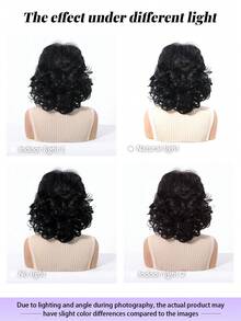 12英寸优雅黑色卷发假发，带侧刘海，女士适用 - 耐热合成纤维，假发配件，女士假发，新手必备，用途广泛，适合日常、派对、角色扮演、节日、音乐节等场合，佩戴舒适，送给女朋友的礼物，美容假日必备，完美适用于日常假日旅行，高品质 - 黑色 - 查看 7
