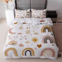 Healing Sun, Moon & Cloud Bedding Set (1 Duvet Cover + 2 Pillow Shams), Soft Muted Tone Girly Duvet Cover - Multicolor - View 1
