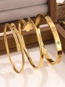 18K Gold Plated Colorful Waterproof Stainless Steel Open Bangle Bracelet, Fashion Jewelry For Women - Bracelet 4 - View 1