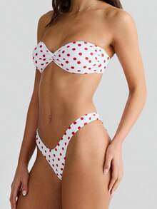 Women Y2k Bikini Set Polka Dot Print Strapless Bra Bandeau Top With High Cut Briefs Bathing Suit 2-Piece Swimsuit Beach Vacation Beachwear - Nhiều màu - Xem 4