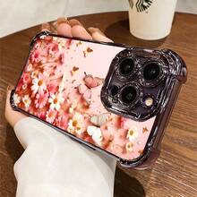 1pcs Pink Daisy and Butterfly Phone Case Compatible with Apple Phone17ProMax 16 15 14Plus 11 12 13 ProMax  Antidrop Phone Case, Camera Protection Phone Case, Girlish Style, Vintage, Cute, Elegant, Can Be Given To Friends, You Can Give It To Yourself - Morado - Ver 2