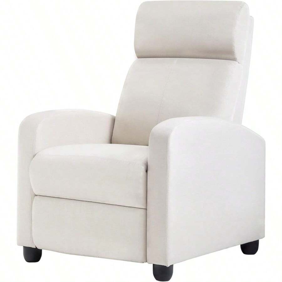 ccSilla reclinable para sala de estar sala de cine en casa sofá individual Winback sillón reclinable de masaje silla de lectura silla reclinable moderna fácil descanso con respaldo acolchado de tela tela beigenn - tela beige - Ver 1