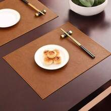 1pc Walnut Color Placemat, Heat Resistant Non-Slip Waterproof Washable Dining Mat, Reversible For Kitchen & Dining Table - Multicolor - View 2