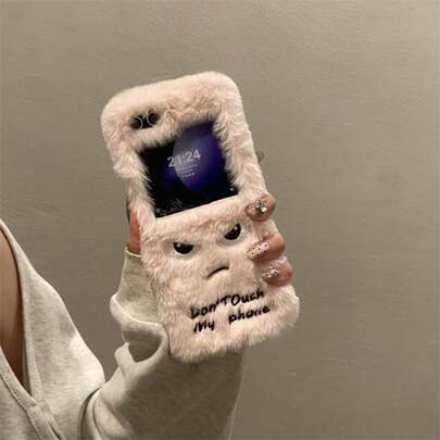 Personligt broderat, roligt, ilsket uttryck, vikbart plyschfodral för Samsung Galaxy Z Flip3 5G/Galaxy Z Flip 4 5G/Galaxy Z Flip 5 5G/Galaxy Z Flip 6 5G/Galaxy Z Flip 7 5G, varmt och bekvämt tecknat, vikbart telefonfodral, trendigt plyschfodral