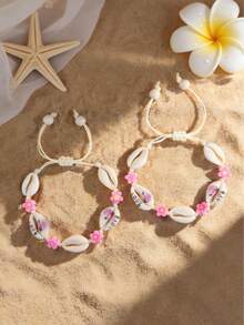 2 chiếc vòng tay điều chỉnh được kiểu dáng nghỉ mát biển, họa tiết vỏ sò và hoa, thích hợp cho phụ nữ đi du lịch và nghỉ dưỡng. - Nhiều màu 2 - Xem 12