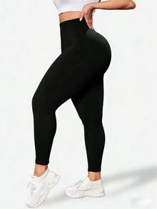 Plus Size Women's Outdoor Casual Yoga Tight Fitness Leggings, Seamless Sports Base Layer Pants Spring - Black - View 4