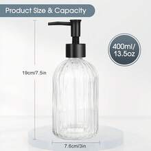 Topsky Glass Soap Dispenser With Plastic Pump, 400ml Liquid Hand Soap Dispenser, Rustproof Pump For Kitchen & Bathroom, Great For Lotions, Essential Oil, Liquid Soaps,Transparent - 條紋透明 - 查看 5