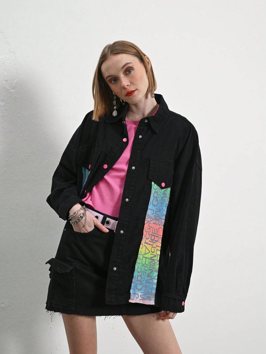 Mesh Printed Shirt-MADE IN TURKEY - Black - View 1